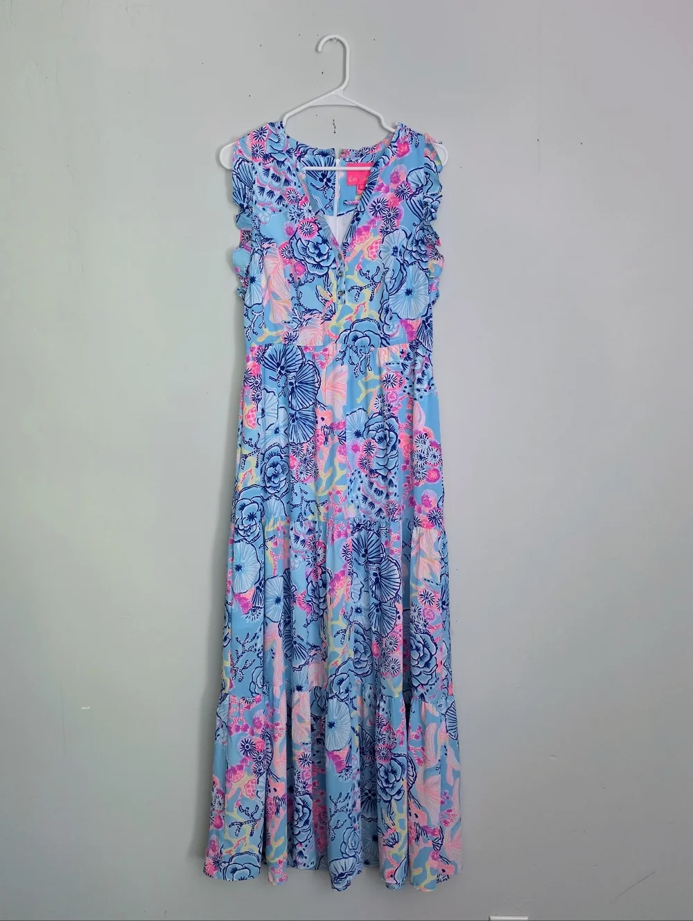 Lilly Pulitzer Blue Floral Ruffle Sleeve Maxi Dress - Picture 1 of 7